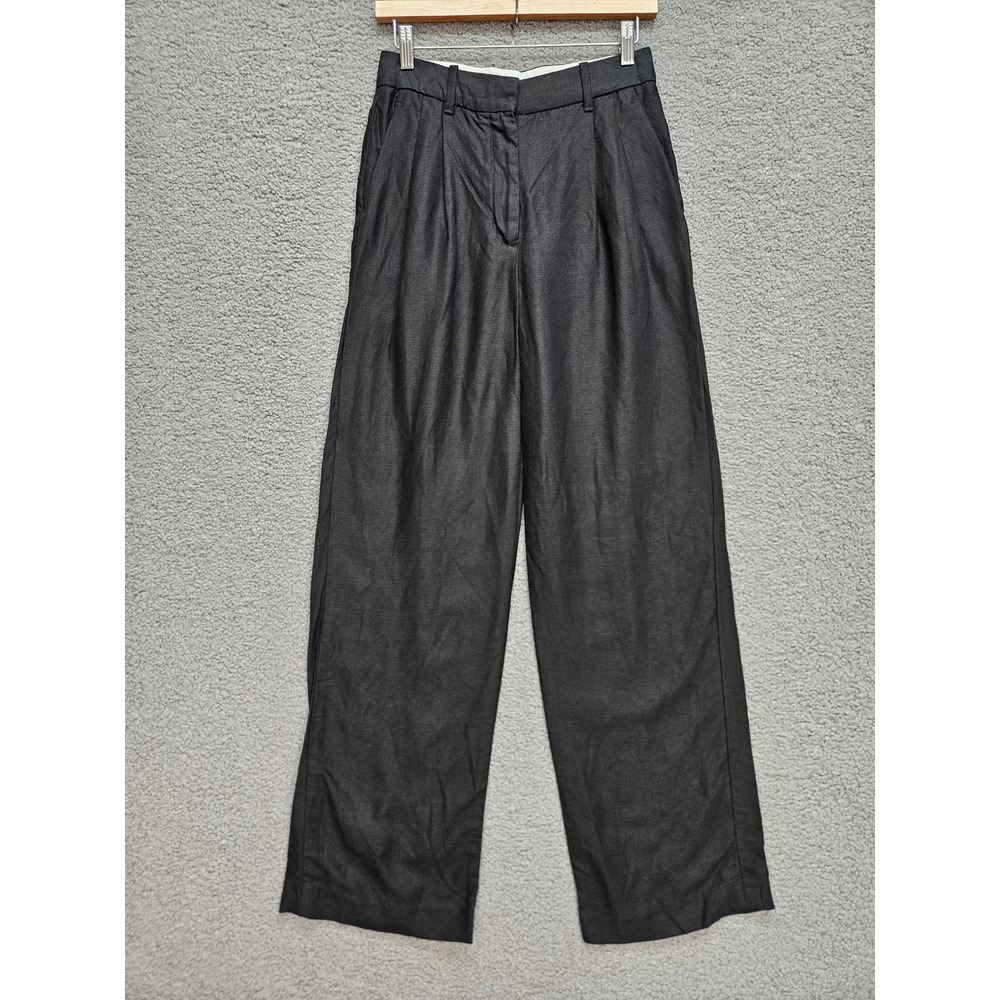 Wilfred Pleated Wide Leg Pants 4 Black Linen Blend High Waisted Trousers